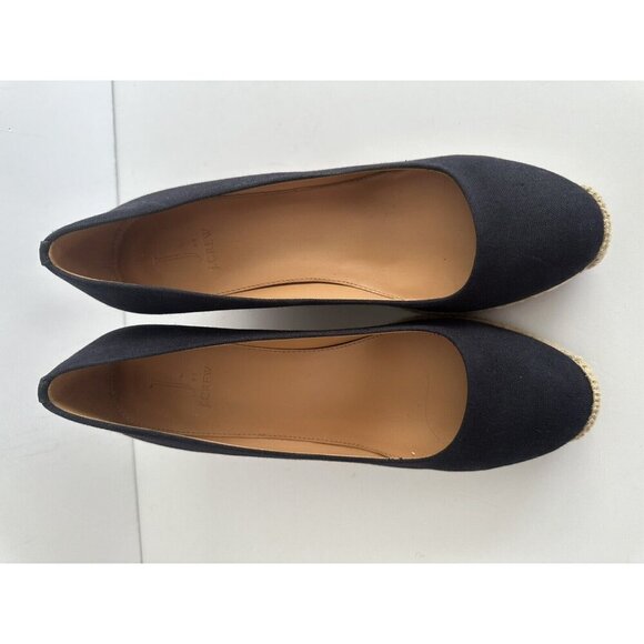 J. Crew Seville Women's Navy Blue Closed Toe Canvas Wedge Espadrille Shoes 9.5 - Picture 3 of 13